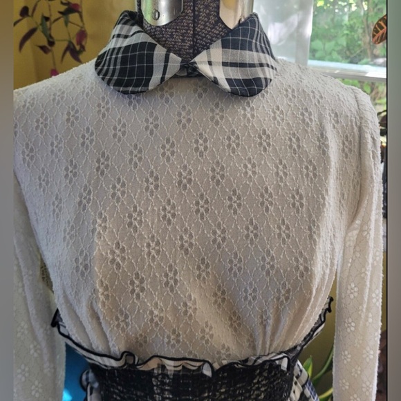 Vintage 1970 Joyce Palmer Stunning maxi dress with smocked waist, lace. US0P - Picture 2 of 9